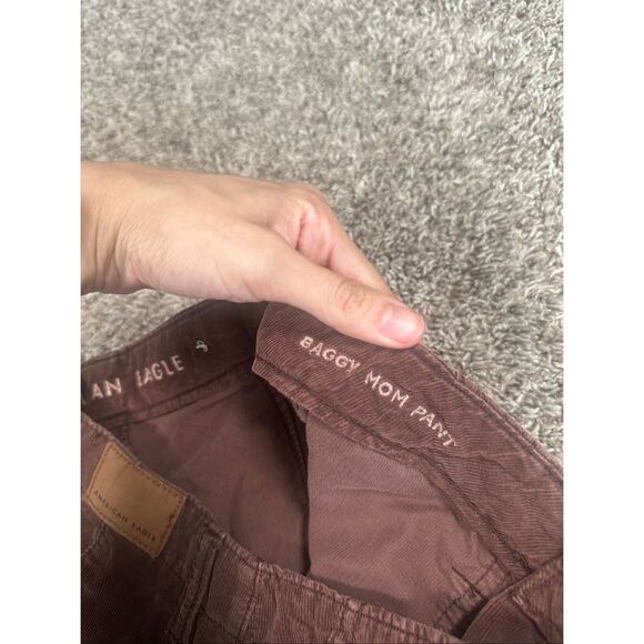 American Eagle Baggy Mom Pant Corduroy High Rise Brown/Red Size 0 Raw Hem Fall - Picture 5 of 14